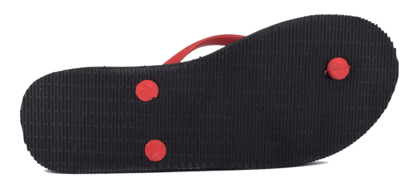 Valen-Toes flip flops for women – Black Sole with Red Heart Print and Red Strap, Stylish and Comfortable Footwear