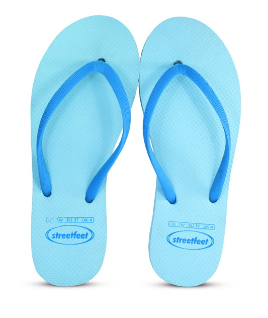 Sky Mist flip flops for women – Light blue sky sole with dark blue strap, comfortable and stylish casual footwear
