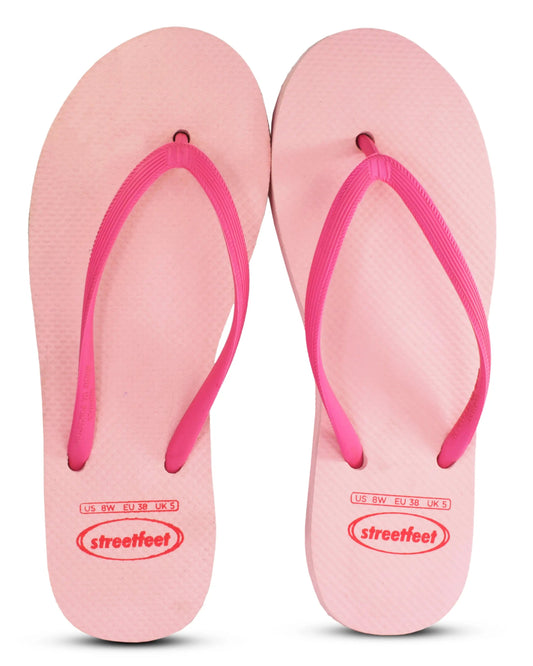 Rosy Flip Flops by StreetFeet – Elegant and Comfortable Footwear with Soft Rosy Pink Sole and Dark Pink Strap, Cushioned Footbed, and Durable Outsole, Perfect for Adding Feminine Charm to Your Casual Style.

