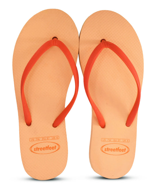 Coral Flip Flops by StreetFeet – Bright and Stylish Orange Footwear with Dark Orange Strap, Cushioned Footbed, and Durable Outsole, Perfect for Adding a Vibrant Touch to Your Casual Summer Style.
