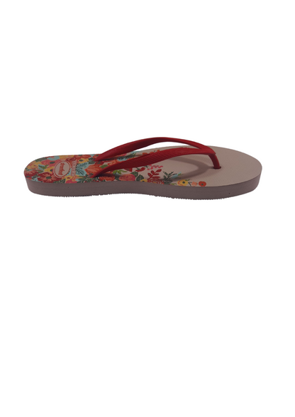 Meadow flip flops for women – White Sole, Red Strap with Colorful Floral Design, Cheerful and Feminine Look

