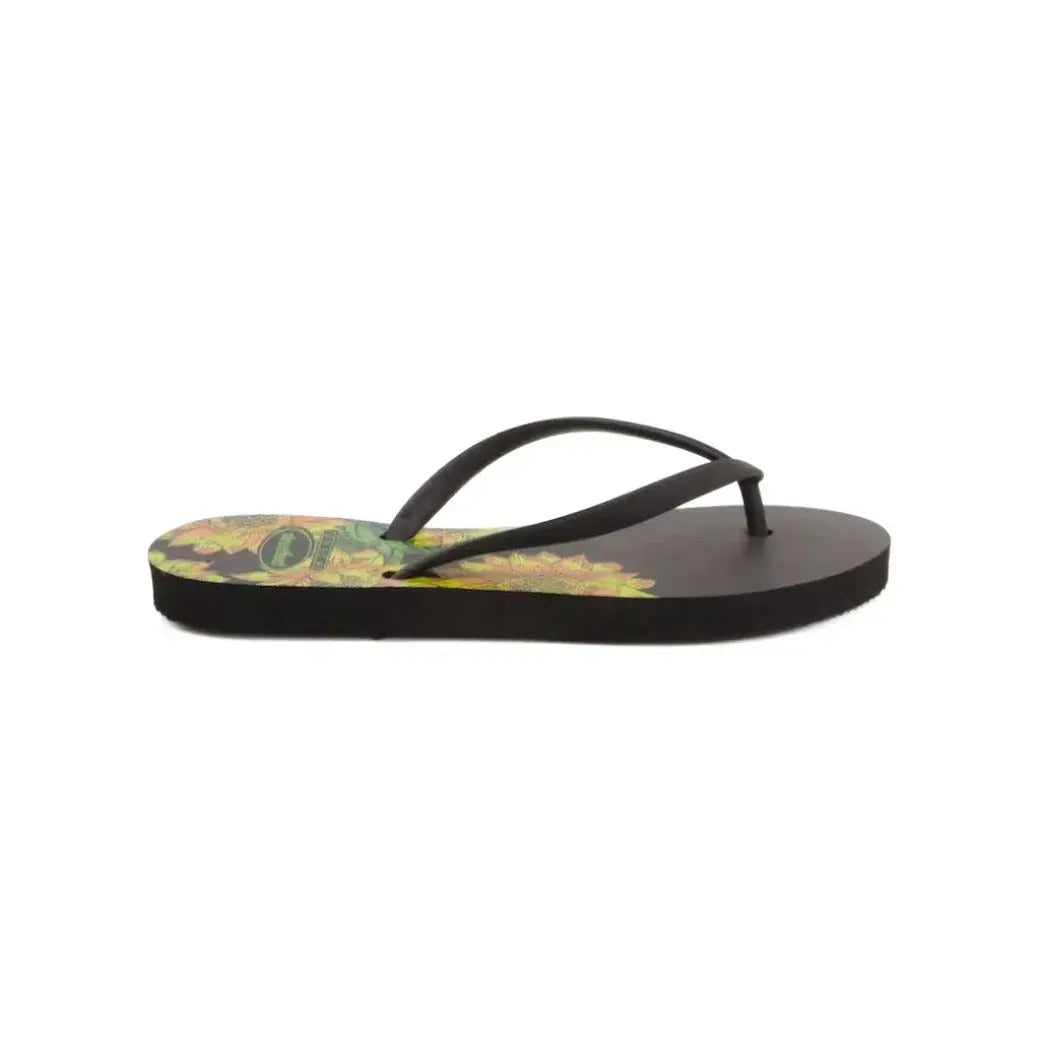 Bloom Flip-Flops featuring a yellow floral design, soft cushioned soles, and durable rubber straps for everyday comfort. Available in 4 variants- yellow, red, black and white.