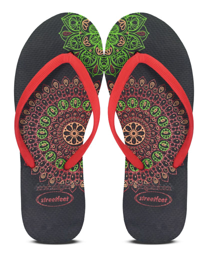 Mandala Flip Flops by StreetFeet – Trendy and comfortable footwear  option with intricate mandala design, cloud-like footbed, and durable outsole. Available in 5 vibrant color combinations.