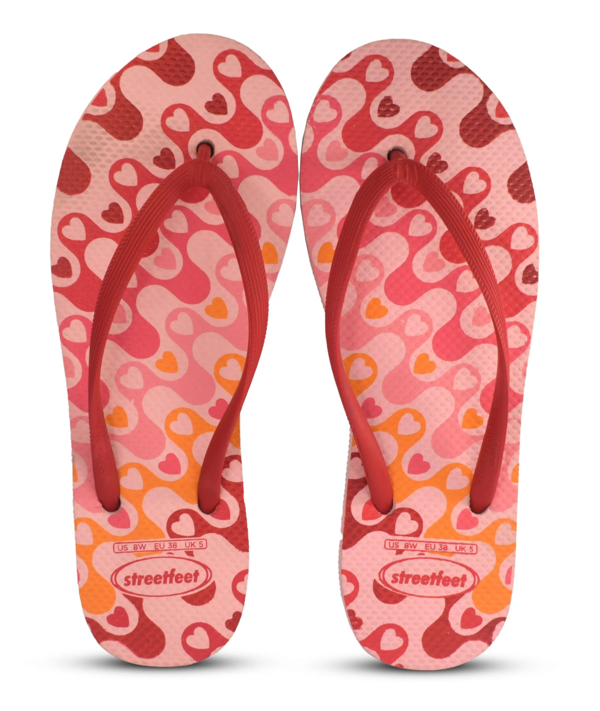 Wavy flip flops for women – Pink Sole with Dark and Light Pink Waves and Heart Design, Stylish and Comfortable Footwear


