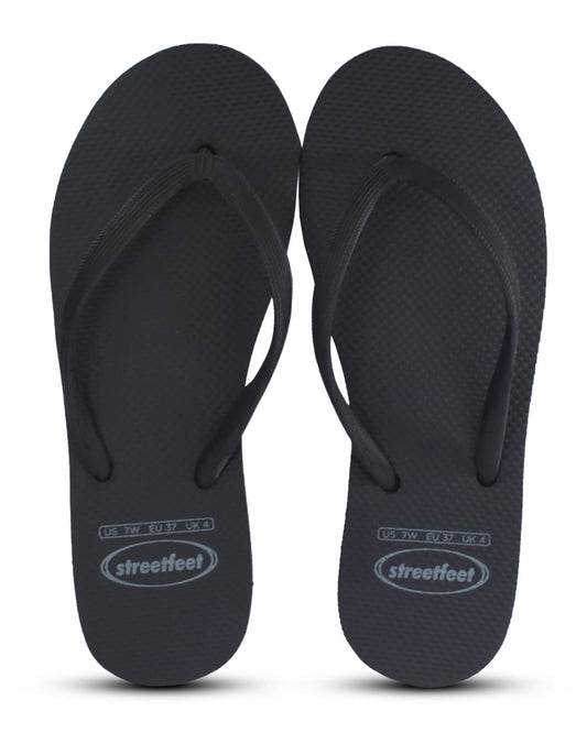 Black Siyaah flip flops for women, stylish and durable footwear

