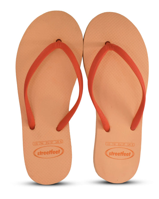 Coral Flip Flops by StreetFeet – Bright and Stylish Orange Footwear with Dark Orange Strap, Cushioned Footbed, and Durable Outsole, Perfect for Adding a Vibrant Touch to Your Casual Summer Style.

