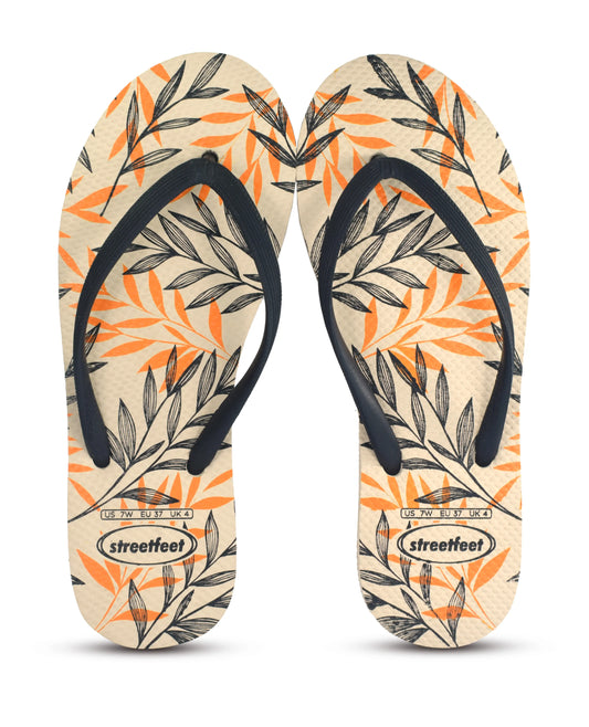 Chic flip-flops with a soft leafy print, designed for easy summer days.
Flexible rubber straps and cushioned soles for a smooth, natural stride.
A breezy, casual choice for walks, errands, and relaxed hangouts.
Available in 5 statement colors- red, black, beige, maroon and off-white.