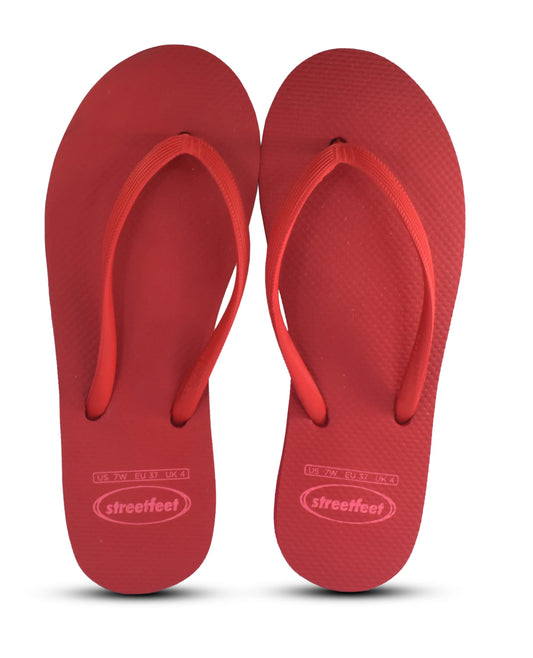 Laal flip flops for women, stylish and comfortable footwear in red.

