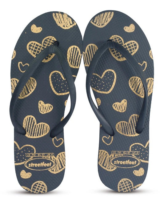 Dil Flip-Flops by Street Feet featuring a colorful heart design, lightweight breathable sole, and durable PVC straps for long-lasting comfort. Stylish casual footwear perfect for everyday wear.