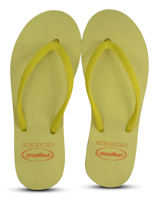 Lemon Sorbet Flip Flops by StreetFeet – Simple and Comfortable Footwear in a Solid Lemon Yellow Color, Cushioned Footbed, and Durable Outsole, Perfect for a Fresh and Minimal Summer Style.