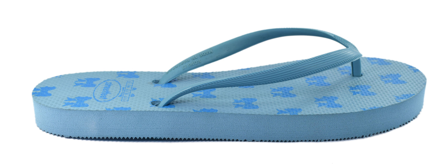 Light blue flip flops with bow print for women – StreetFeet Coquette

