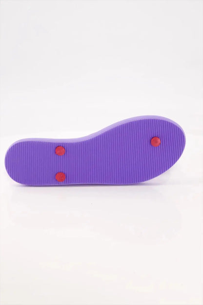 Fruity Flip Flops by StreetFeet – Light purple sole with red straps and strawberry print, stylish ladies chappal with cushioned footbed for comfort
