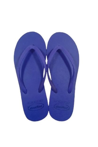 Lavender flip flops for women, stylish and comfortable footwear in dark blue.

