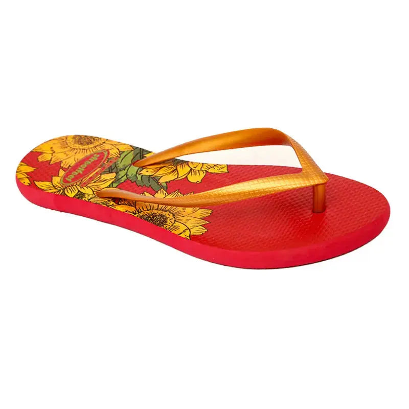 Bloom Flip-Flops featuring a yellow floral design, soft cushioned soles, and durable rubber straps for everyday comfort. Available in 4 variants- yellow, red, black and white.