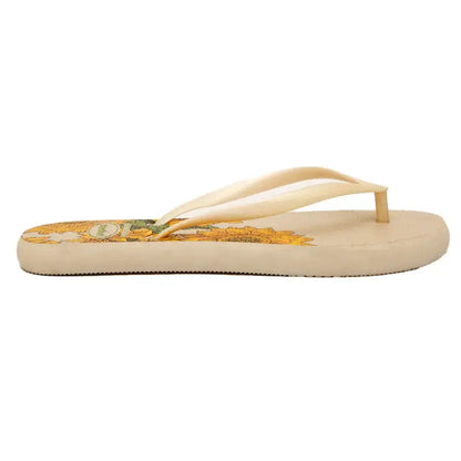 Bloom Flip-Flops featuring a yellow floral design, soft cushioned soles, and durable rubber straps for everyday comfort. Available in 4 variants- yellow, red, black and white.