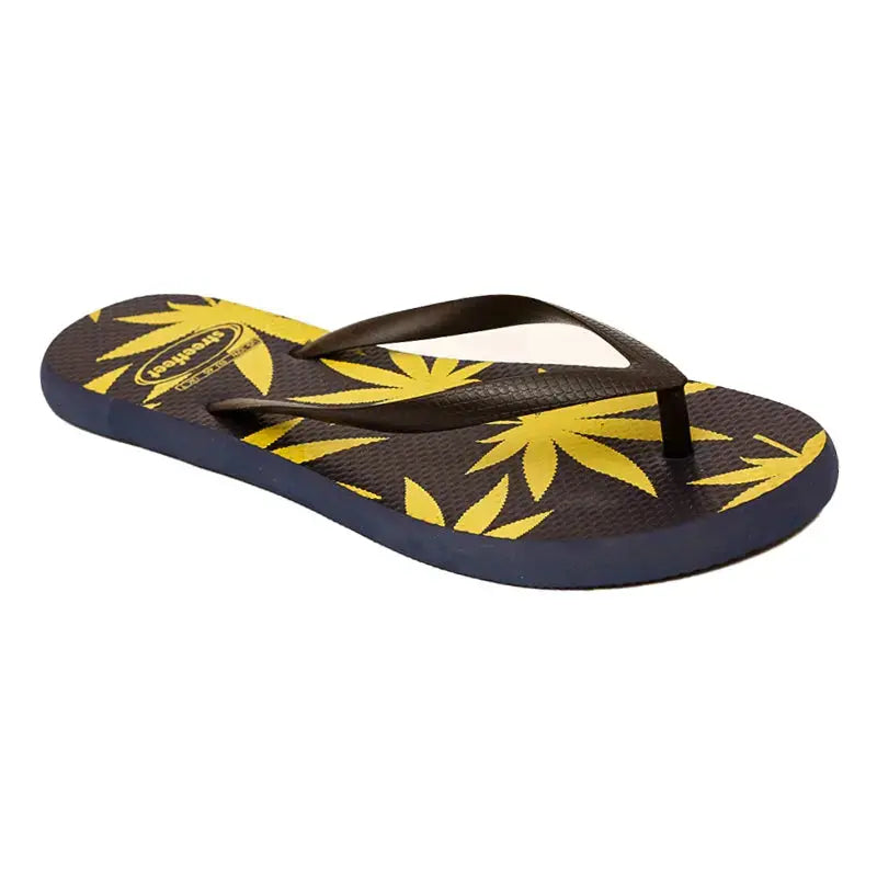 Leafy Pattern Flip-Flops with vibrant green leaf design, featuring soft cushioned soles and sturdy rubber straps.
Lightweight and breathable flip flops for casual everyday wear, perfect for summers.
Ideal ladies sandals for any occasion and activity. 
Available in 2 versatile color combinations-  yellow & black and green & off-white.