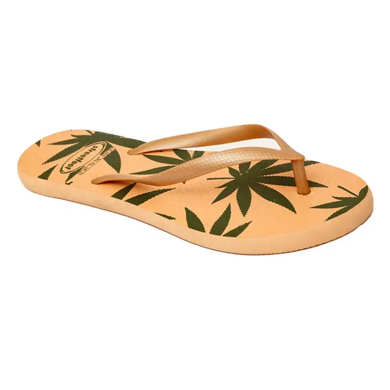 Leafy Pattern Flip-Flops with vibrant green leaf design, featuring soft cushioned soles and sturdy rubber straps.
Lightweight and breathable flip flops for casual everyday wear, perfect for summers.
Ideal ladies sandals for any occasion and activity. 
Available in 2 versatile color combinations-  yellow & black and green & off-white.