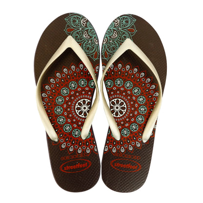 Mandala Flip Flops by StreetFeet – Trendy and comfortable footwear  option with intricate mandala design, cloud-like footbed, and durable outsole. Available in 5 vibrant color combinations.